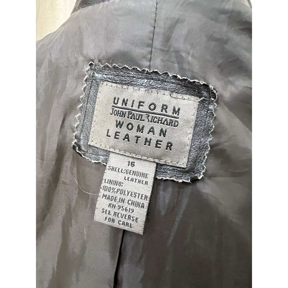 Vintage Y2K Longline Leather Coat Sz 16 Espresso Dark Brown - Picture 7 of 9